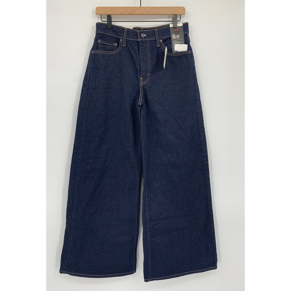Levis Wide Leg Jeans Womens 29 Blue 726 High Rise Wide Leg Dark Wash Denim NEW